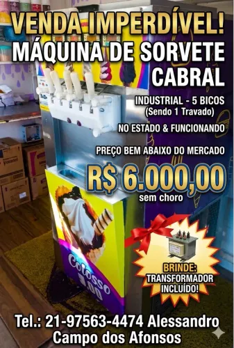 Vendo Máquina de Sorvete Casquinha 5 bicos Cabral
