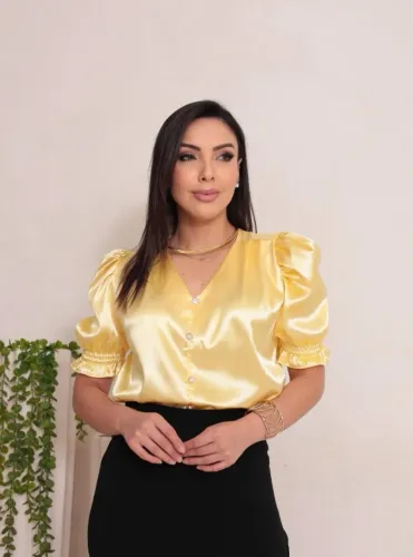Blusa Feminina Manga Bufante - Tamanho GG (Veste 44)  Loja Eloim Moda Evangélica