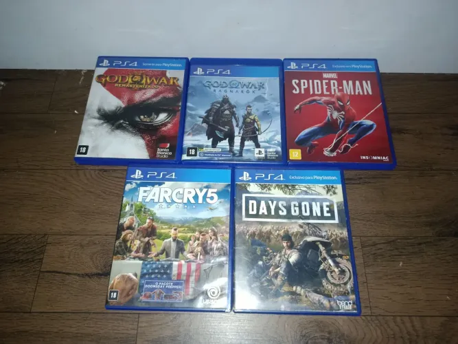 ? Lote com 5 Jogos Originais de PS4 - God of War Ragnarök, Spider-Man, Days Gone e Mais