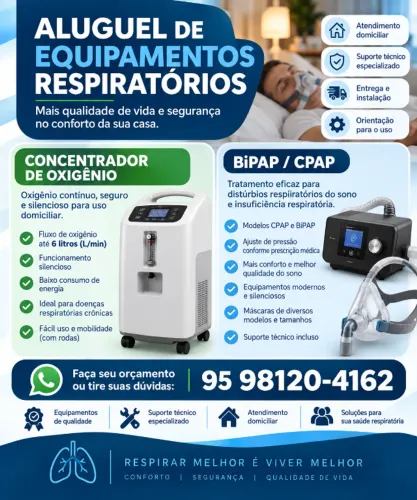 Aluguel de concentrador de oxigênio e CPAP/Bipap