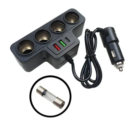 Extensor Divisor 4 tomadas Veicular Acendedor 12v/24v + USB e USB C 120w