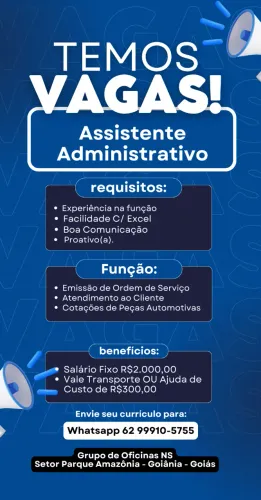 Vaga Inicio Imediato - Auxiliar Administrativo