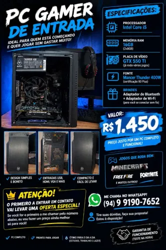 PC Gamer de Entrada - Ótimo Custo-Benefício