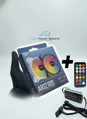 FAN AIGO AR12 /Preto + Controladora RGB - Unidade ou Kit - Em Estoque