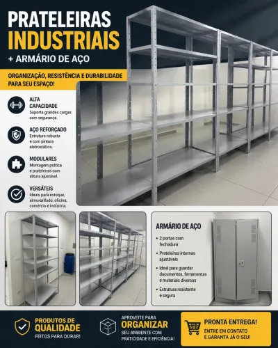 Prateleiras Industriais de Aço + Armário de Aço