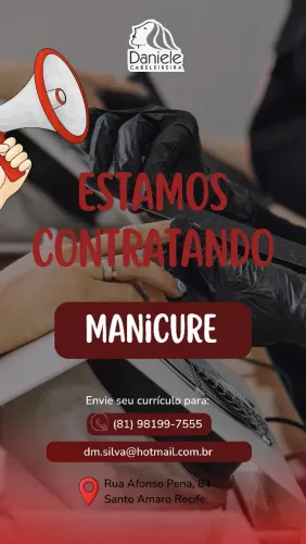 Vaga p manicure com experiência que deseja oportunidade p mostrar seu trabalho.