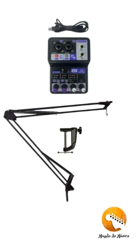 KIT SUPORTE ARTICULADO DE MICROFONE + MESA Podcast 2.0 - LIVE - RADIO - TV