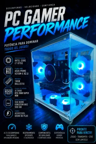 PC Gamer Core I7 8700 RTX 2060 Super 8GB - Completo -Até 12 X 332,00 Sem Acréscimo  !!!   