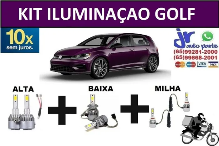 Kit Lampada Ultra LED (Alta/Baixa/Milha) Golf 2020 6000K 12V 24V