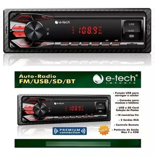 Rádio Automotivo E-tech Premium Fm, Usb, Sd E Bluetooth