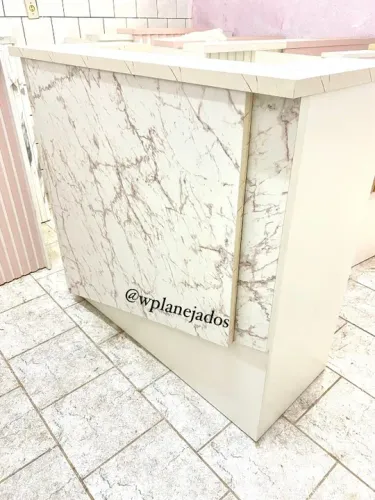 Pronta Entrega Novo - Balcão Caixa Recepção Cliníca e Consultório  Branco com Marmorizado.