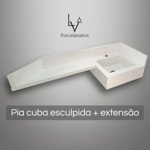 Pia porcelanato cuba esculpida + extensão  polido 