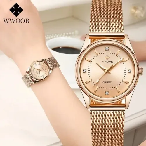 Relógio Woor 8852 Feminino Rose Gold 3 Bar Inox