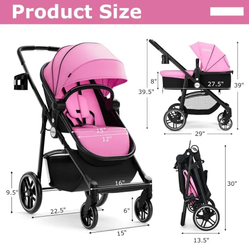 Carrinho de bebê Infans Rosa e Preto 