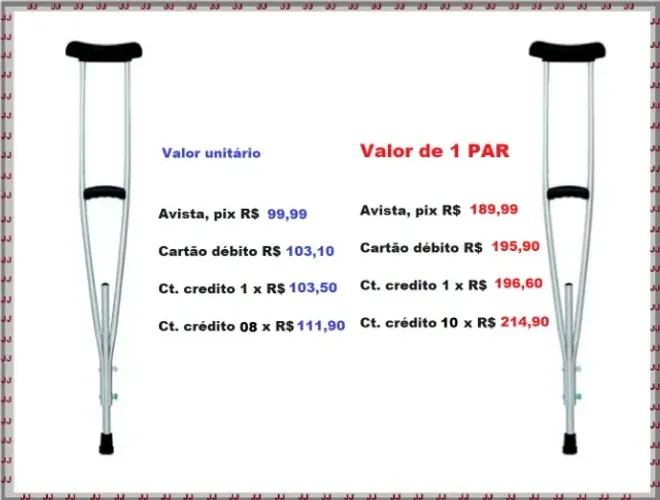 Par de muletas em alumínio infantil - juvenil regulável suporta 100 kg
