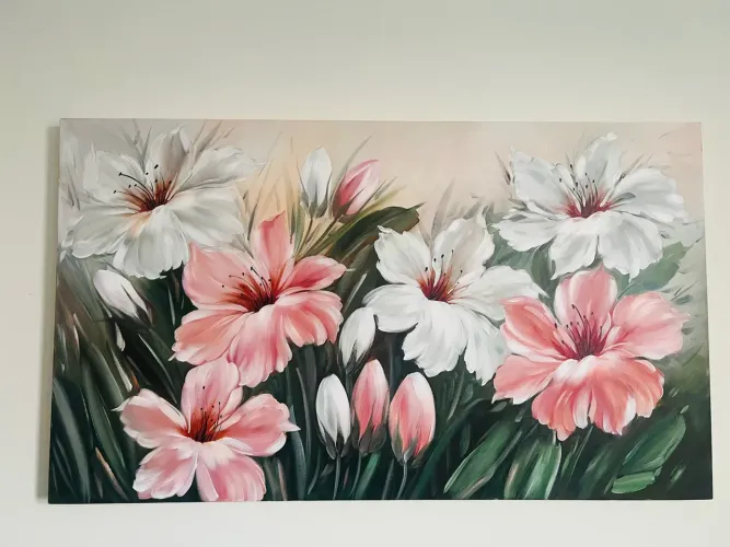 Quadro pintado a mão 70x130 de flores em tela