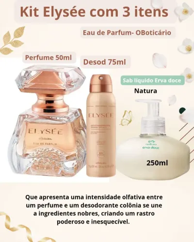 Kit Elysée Eau de Parfum feminino com três itens 