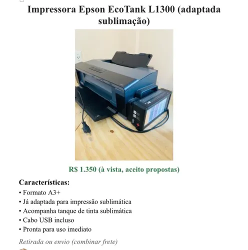 Impressora Epson EcoTank L1300 (adaptada sublimação)