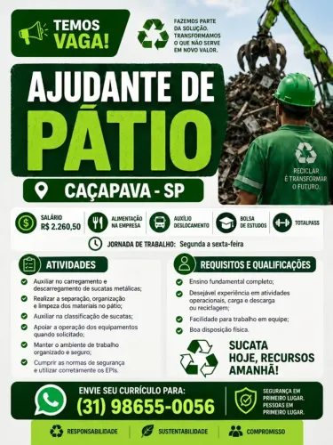  Ajudante de Pátio (recicláveis)- Caçapava- São Paulo