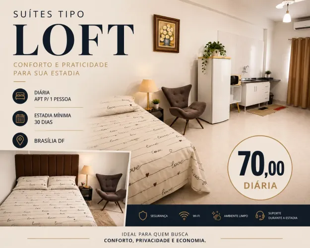 Suites Loft Mobiliado | Hospedagem Temporária Mín. 30 Dias| Brasília