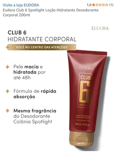 Creme hidratante corporal Eudora Clube 6 Spotlight edição limitada