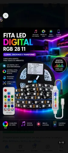 Fita Led Ws2811 5m Endereçavel 300 Leds Ip20 + Controladora