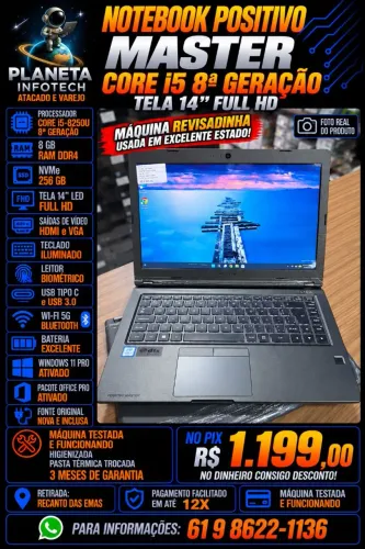 Notebook Positivo Master core i5 8250U com 8gb de ram DDR4 + NVME 256gb ( com garantia )