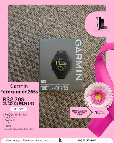 GARMIN FORERUNNER 265S, PRETO, LACRADO, EXCLUSIVO!