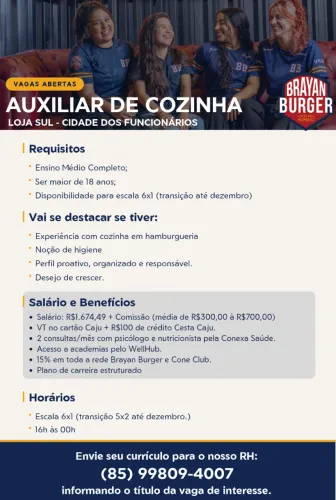 Auxiliar de Cozinha - Brayan Burger Sul