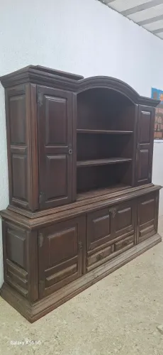 Buffet Antigo com Cristaleira em Madeira Maciça, - Estilo Colonial Rústico 