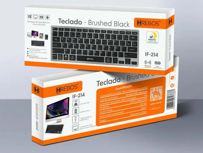 Mini Teclado Recarregável Bluetooth e Receptor USB HREBOS IF-214