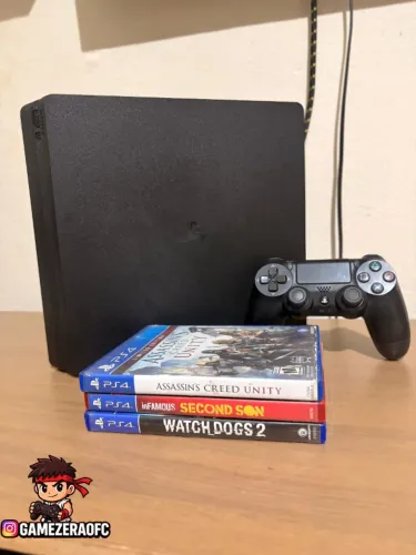 PS4 Slim Com jogos e 1 Controle Original (Aceito Cartão | C/ Garantia)