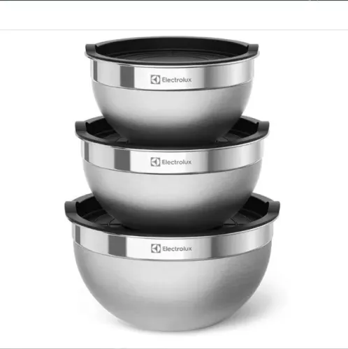 Kit Bowls Electrolux de Inox com Tampa, 3 Unidades Lacradas!