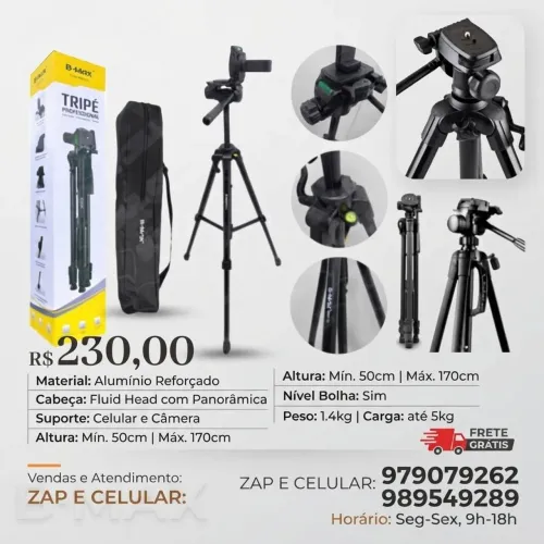 Tripé para celular e câmera 1.70m  BMAX