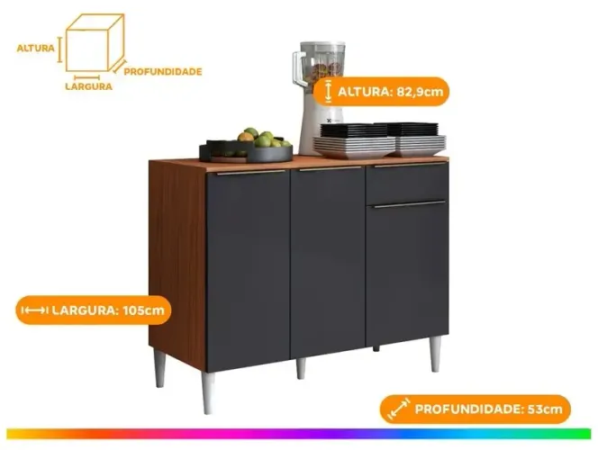 Balcão de Cozinha Modulado Aramóveis 3 Portas 1 Gaveta Prime