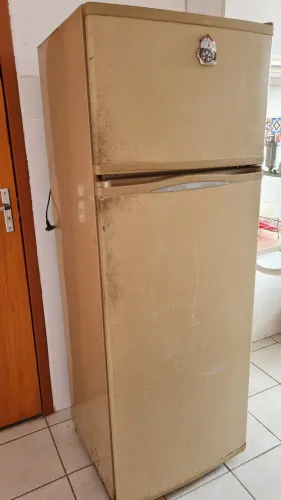 "Fogão em ótimo estado e geladeira para retirada de peças (com o motor funcionando)."