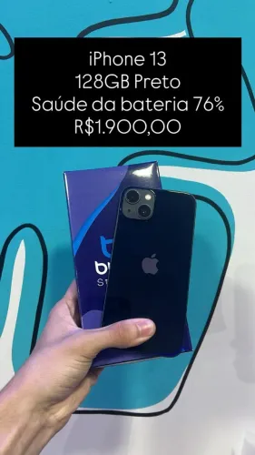 iPhone 13 Preto / Saúde da bateria 76% / 128GB  / Seminovo / Loja física 