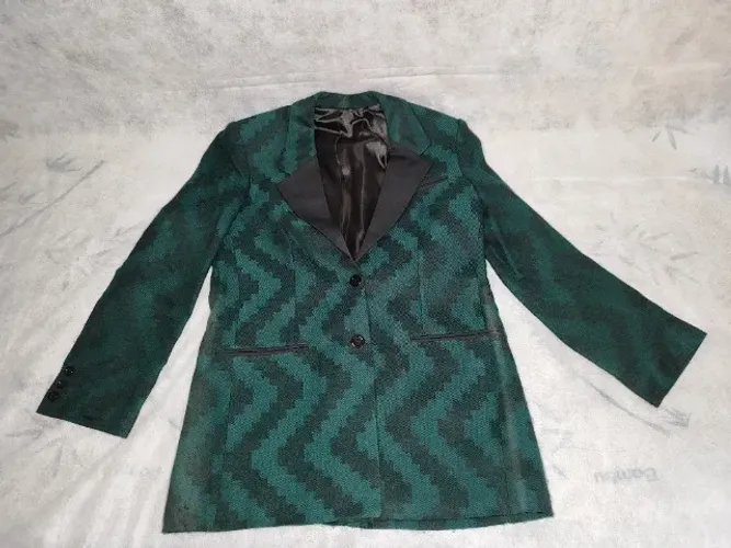 Blazer Masculino Verde Com Risca Ondulada Pretas Antigo