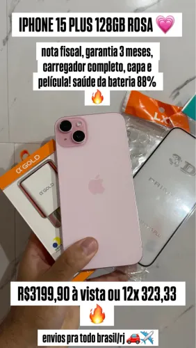 Iphone 15 Plus Rosa 128GB - Nota Fiscal e Garantia 