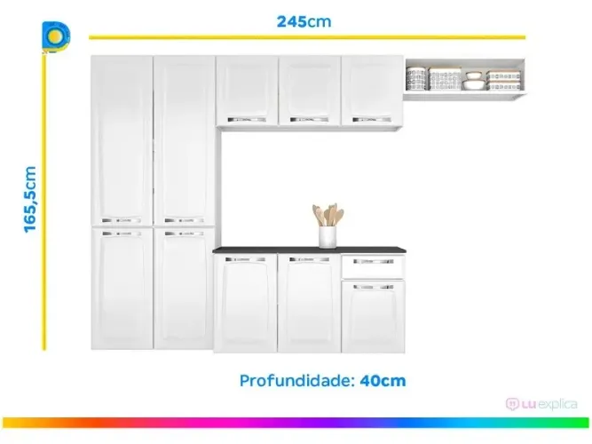 Armário de Cozinha Compacta Itatiaia Amanda Aço com Balcão 10 Portas 1 Gaveta