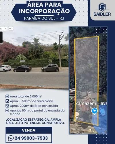 Área para incorporação em Paraíba do Sul-RJ. 5.000 m2
