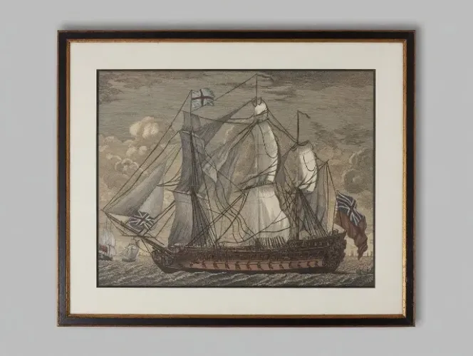 Quadro Histórico Grande (82x68cm) - Navio Francês Séc. XVIII (John Boydell)