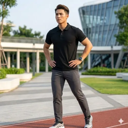 Polo preta de pique básica modelagem slim perfeita para qualquer ocasião.