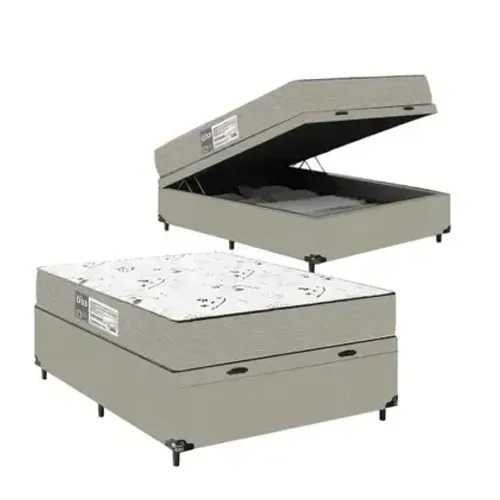 Colchão Casal Espuma D33 + Cama Box Baú cor Cinza Névoa