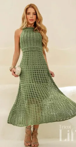 Vestido tricô verde musgo