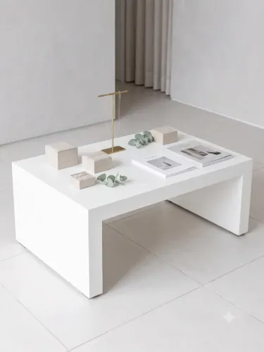Mesa expositora baixa em MDF Branco / Expositor Minimalista