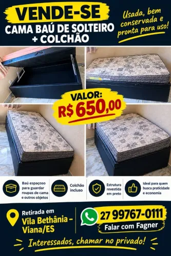 Cama baú + colchão de solteiro 