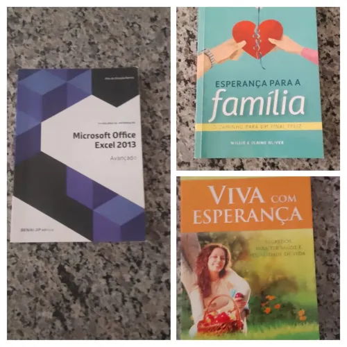 3 livros Viva com esperança, Microsoft office Excel 2013 avançado e Esperança para familia