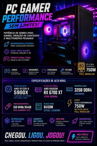 Pc Gamer Cpu Ryzen 5900x Ram 32 Gigas Gpu Rx 6700xt 12 Gigas Nvme 1 Tera 