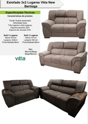 Conjunto Sofá Estofado Vitta New Bertioga 2x3 Lugares-SUPER OFERTA!